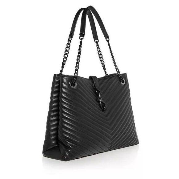 Rebecca Minkoff Edie Chevron Quilted Leather Tote Handbag Black $420.00 - Picture 2 of 11